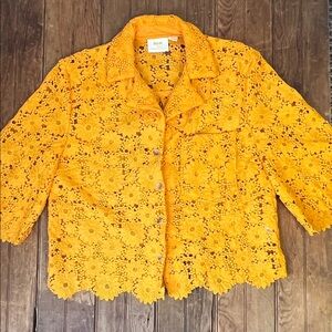 Anthropologie Maeve Orange Floral Lace Blouse size medium